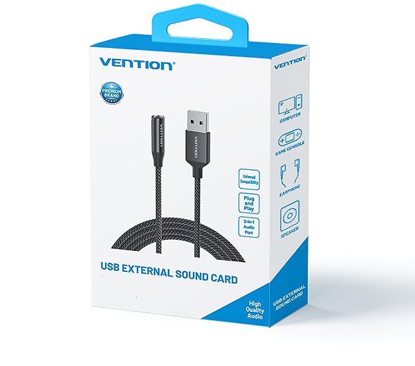 External Sound Card  Vention 1-Port USB External Sound Card 0.25M Black (OMTP-CTIA) ...