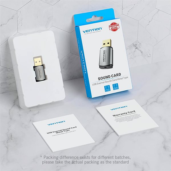 External Sound Card  Vention USB External Sound Card Grey Metal Type (OMTP-CTIA) Packaging/box