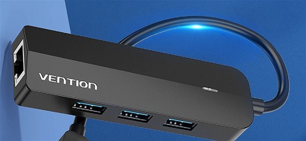 Port replikátor Vention Type-C (USB-C) to 3× USB 3.0 / RJ45 / Micro-B HUB 0.15M Black ABS Type Oldalnézet