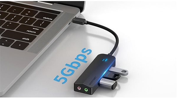 Port replikátor Vention Type-C (USB-C) to 3× USB 3.0 / Micro-B HUB with External Stereo Sound Adapter 0.15M Black AB Jellemzők/technológia