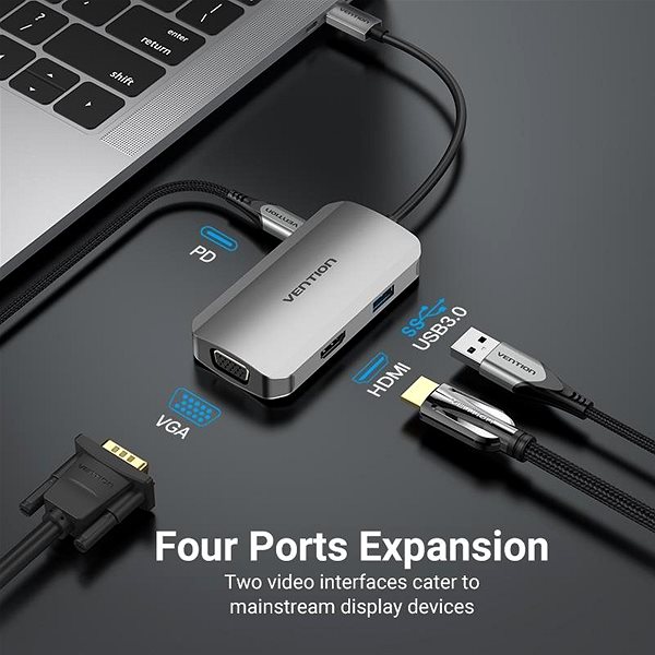 Docking Station Vention USB-C to HDMI / VGA / USB 3.0 / PD Docking Station 0.15M Grey Aluminium Connectivity (ports)