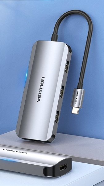 Port Replicator Vention USB-C to HDMI / USB 3.0 x 3 /PD Docking Station 0.15M Grey Aluminium Connectivity (ports)
