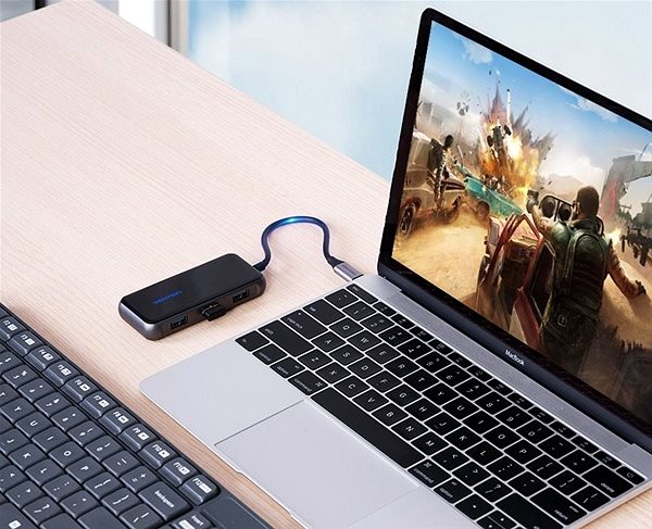 USB Hub Vention Type-C (USB-C) USB-C to 4x USB3.0/PD 0.15M Grey Mirrored Surface Type Lifestyle