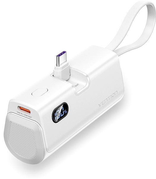 Power Bank Vention LED Display 4800mAh Power Bank (USB-C + Lightning + USB-C) 22.5W White Foldable USB-C Type ...
