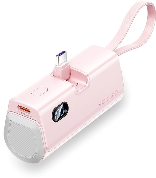 Power Bank Vention LED Display 4800mAh Power Bank (USB-C + Lightning + USB-C) 22.5W Pink Foldable USB-C Type ...