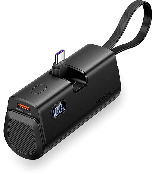 Power Bank Vention LED Display 4800mAh Power Bank (USB-C + Lightning + USB-C) 22.5W Black Foldable USB-C Type ...