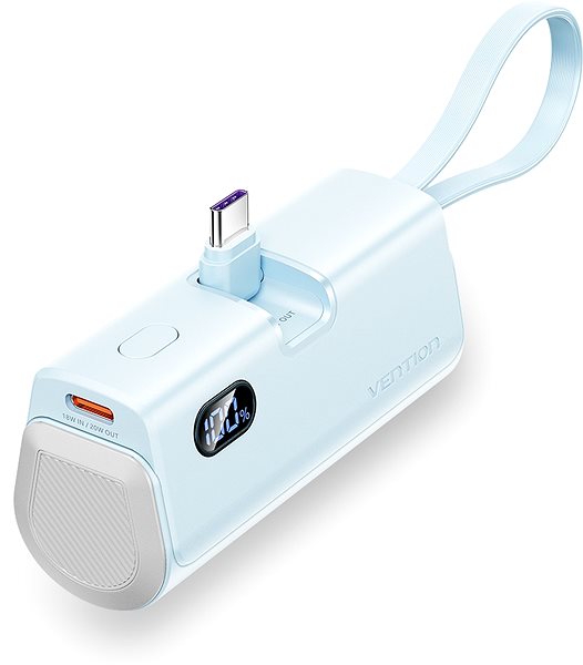 Power Bank Vention LED Display 4800mAh Power Bank (USB-C + Lightning + USB-C) 22.5W Blue Foldable USB-C Type ...
