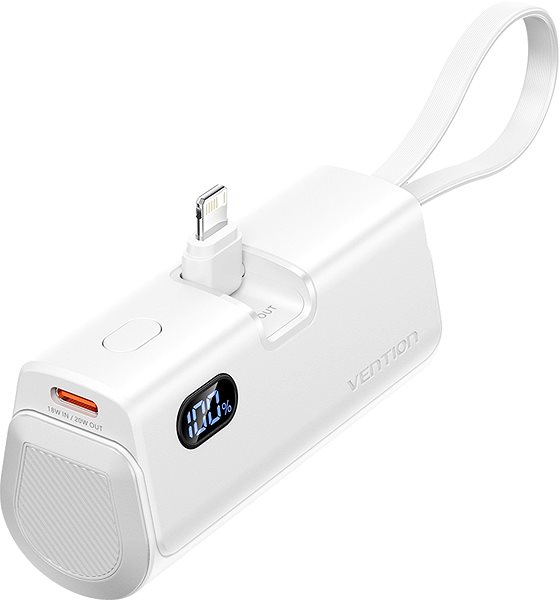 Power Bank Vention LED Display 4800mAh Power Bank (USB-C + Lightning + USB-C) 22.5W White Foldable Lightning Ty ...