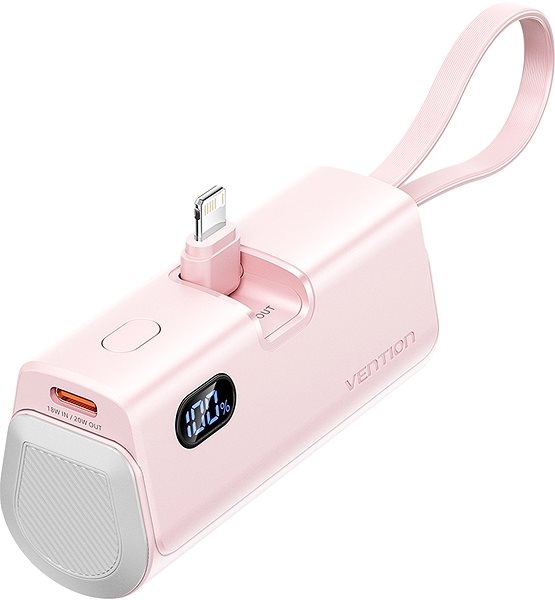 Power Bank Vention LED Display 4800mAh Power Bank (USB-C + Lightning + USB-C) 22.5W Pink Foldable Lightning Typ ...