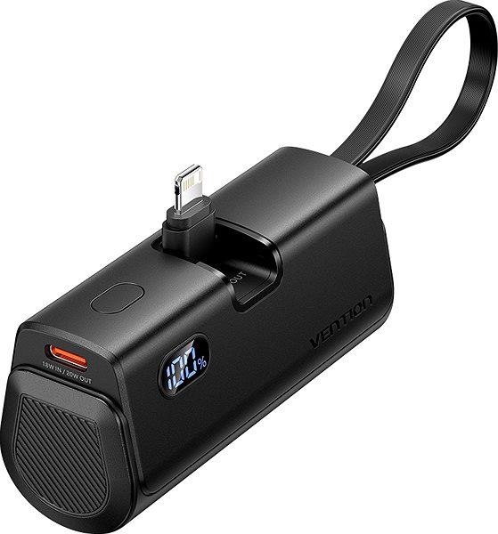 Power Bank Vention LED Display 4800mAh Power Bank (USB-C + Lightning + USB-C) 22.5W Black Foldable Lightning Ty ...