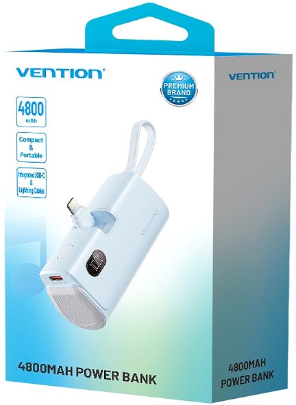 Power Bank Vention LED Display 4800mAh Power Bank (USB-C + Lightning + USB-C) 22.5W Blue Foldable Lightning Typ ...
