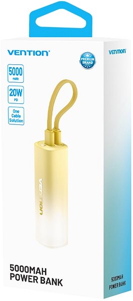 Power Bank Vention 5000mAh Power Bank (USB-C + Lightning) 20W Yellow Light Indicator Display Type ...