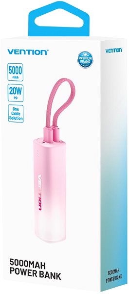 Power bank Vention 5000mAh Power Bank (USB-C + Lightning) 20W Red Light Indicator Display Type ...