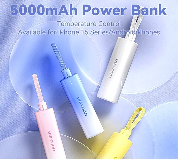 Power bank Vention 5000mAh Power Bank (USB-C + Lightning) 20W Red Light Indicator Display Type ...
