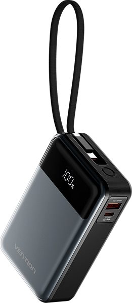 Power Bank Vention 20000mAh Power Bank (USB-C + USB-C/USB-A) with Built-in USB-C Cable 65W Black LED Display Ty ...