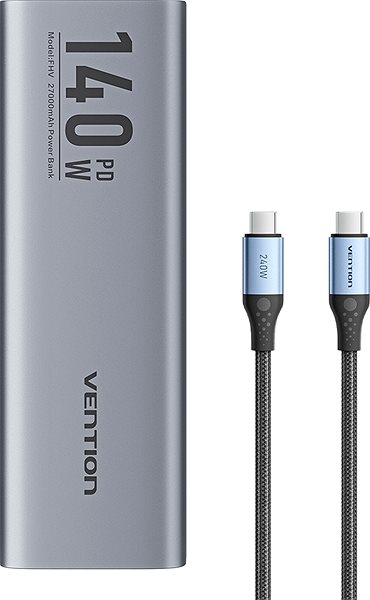 Power Bank Vention 27000mAh Power Bank (USB-C + USB-C + USB-C + USB-A + USB-A) 140W Gray LED Display Type ...