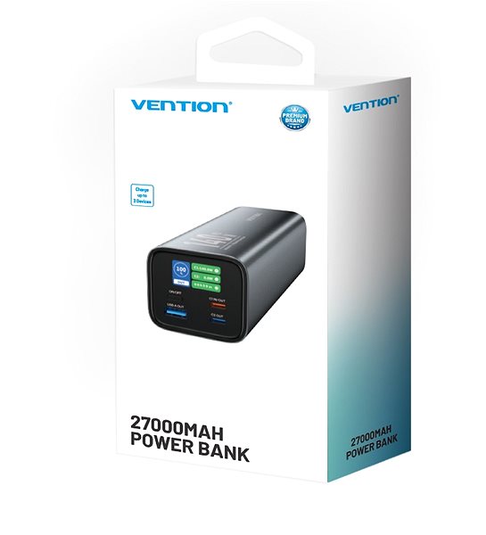 Power Bank Vention 27000mAh Power Bank (USB-C + USB-C + USB-C + USB-A + USB-A) 140W Gray LED Display Type ...