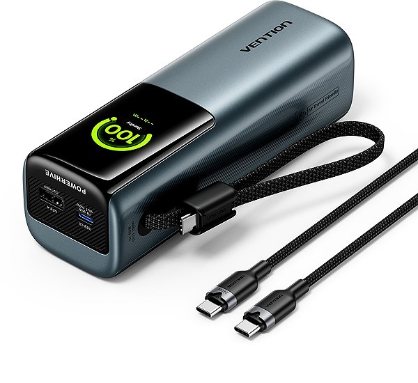 Power Bank Vention 20000mAh Power Bank (USB-C + USB-C/USB-C/USB-A) 165W Gray TFT Display Type ...