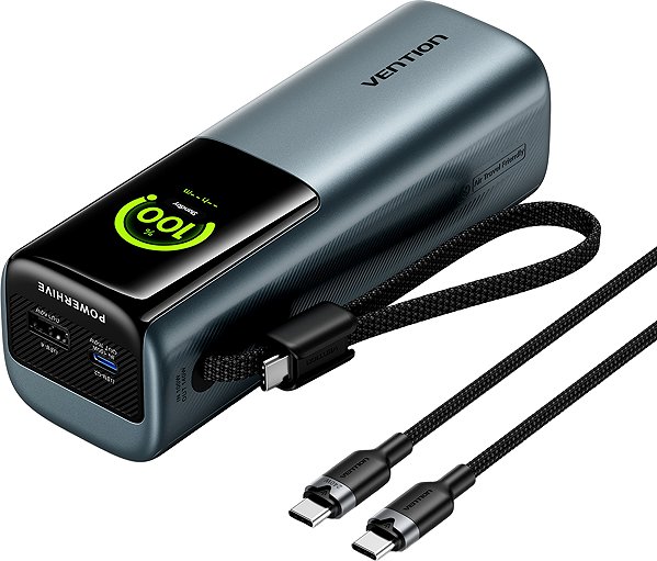 Power Bank Vention 27000mAh Power Bank (USB-C + USB-C/USB-C/USB-A) 200W Gray LED Display Type ...