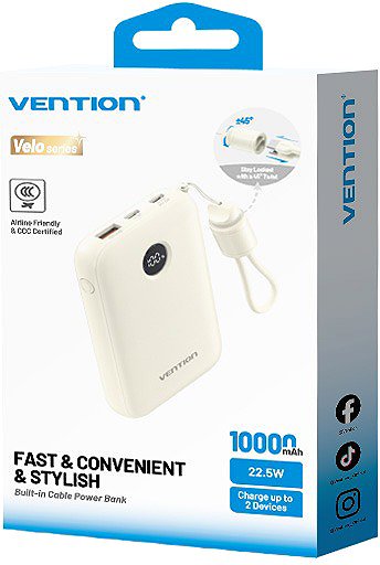 Power Bank Vention 10000mAh Power Bank (USB-C + USB-C/USB-C/USB-A) 22.5W Beige (CCC certified) ...