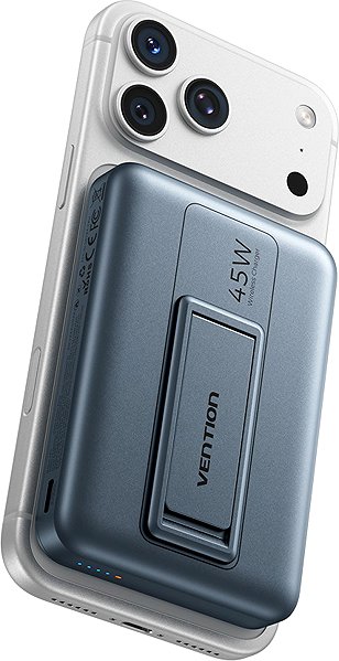 Power Bank Vention Qi2.2 10000mAh Magnetic Wireless Power Bank (USB-C + USB-C/Wireless) 45W Gray ...