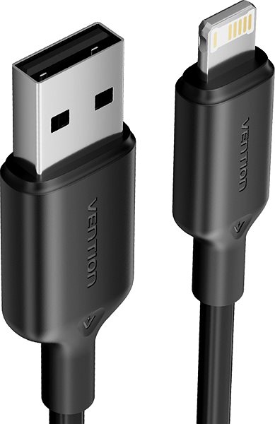 Data Cable Vention USB 2.0 Type-A Male to Lightning Male 2.4A Cable 1M Black PVC Type ...