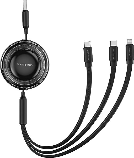 Data Cable Vention USB 2.0 3-in-1 Retractable Cable 3.5A Black 1.1m ...
