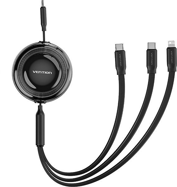 Data Cable Vention USB 2.0 3-in-1 Retractable Cable 5A Black 1.1m ...