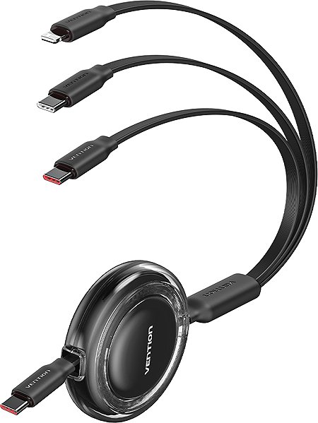 Data Cable Vention USB 2.0 3-in-1 Retractable Cable 5A Black 1.1m ...