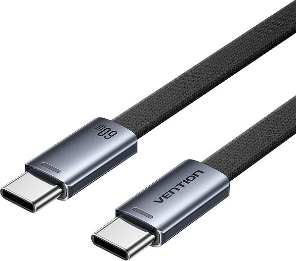 Data Cable Vention Flat USB 2.0 Type-C Male to Type-C Male 3A Cable 2M Black Aluminum Alloy Type ...