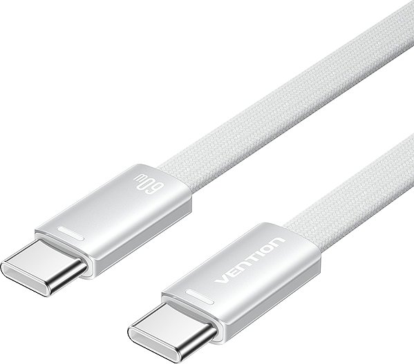 Data Cable Vention Flat USB 2.0 Type-C Male to Type-C Male 3A Cable 2M Silver Aluminum Alloy Type ...