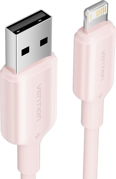 Data Cable Vention USB 2.0 Type-A Male to Lightning Male 2.4A Cable 2M Pink PVC Type ...