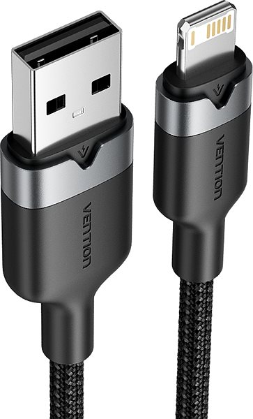 Data Cable Vention USB 2.0 Type-A Male to Lightning Male 2.4A Cable 2M Black Aluminum Alloy Type ...