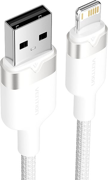 Dátový kábel Vention USB 2.0 Type-A Male to Lightning Male 2,4 A Cable 2 m White Aluminum Alloy Type ...