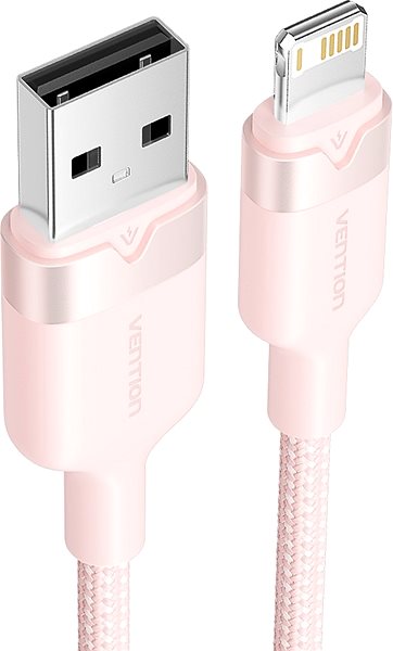 Adatkábel Vention USB 2.0 Type-A Male to Lightning Male 2.4A Cable 2M Pink Aluminum Alloy Type ...