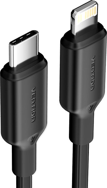 Data Cable Vention USB 2.0 Type-C Male to Lightning Male 3A Cable 1M Black PVC Type ...