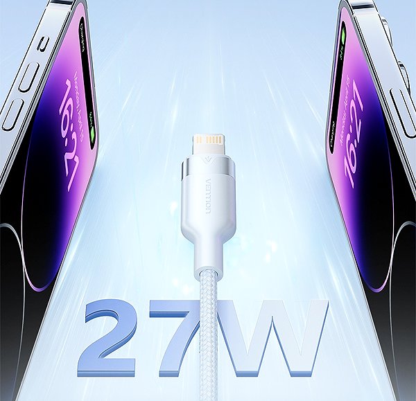 Data Cable Vention USB 2.0 Type-C Male to Lightning Male 3A Cable 1M Blue Aluminum Alloy Type ...