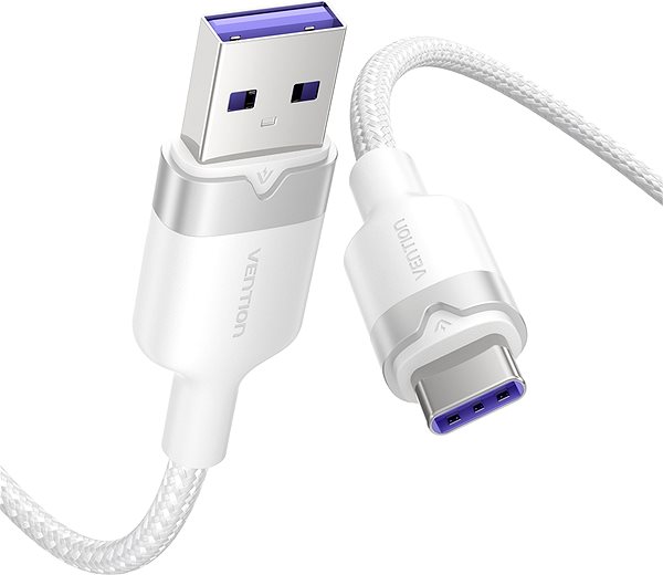 Data Cable Vention USB 2.0 A Male to C Male 6A Cable 2M White Aluminum Alloy Type ...