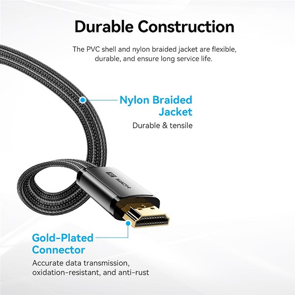 Videokabel Vention Flat Nylon Braided HDMI-A Male to Male 8K HD Cable 2M Black ...