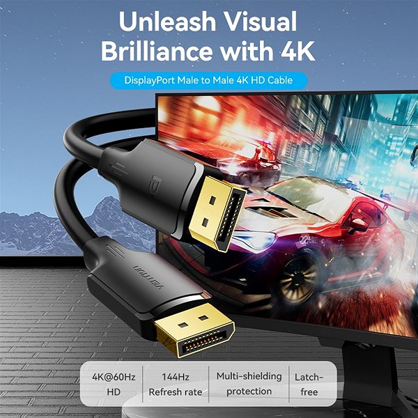 Videokábel Vention DisplayPort Male to Male 4K HD Cable, 1 m, fekete ...