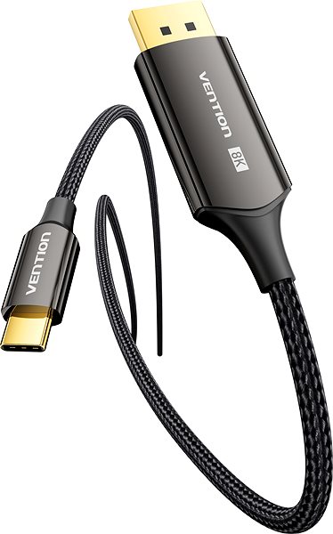 Video Cable Vention Cotton Braided 8K Bi-Directional USB-C Male to DisplayPort Male Cable 1M Black Zinc Alloy Ty ...