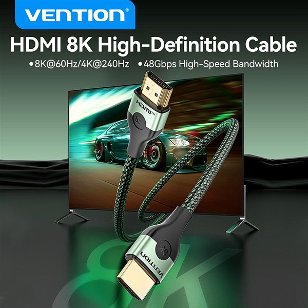 Video Cable Vention Cotton Braided Ultra Thin HDMI-A Male to Male HD Cable 8K 1M Green Aluminum Alloy Type ...