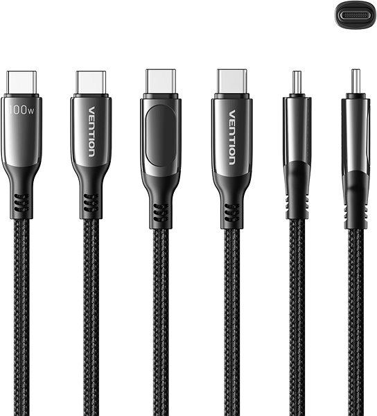 Datenkabel Vention Cotton Braided USB-C 2.0 5A Cable With LED Display 1.2m Black Zinc Alloy Type ...