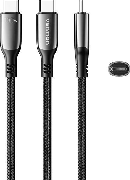 Data Cable Vention Cotton Braided USB-C 2.0 5A Cable 2m Black Zinc Alloy Type ...