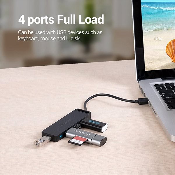 USB Hub Vention 4-Port USB 3.0 Hub with Power Supply 0.15m Black Lifestyle