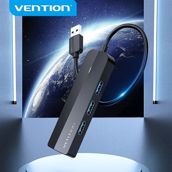 Port replikátor Vention 3-Port USB 3.0 Hub with Gigabit Ethernet Adapter, 0.15M - fekete Oldalnézet