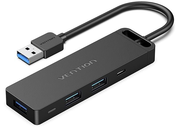 Port-Replikator Vention USB 3.0 to 3x USB / TF / SD / Micro USB-B HUB 0.15M Black ABS Type Seitlicher Anblick