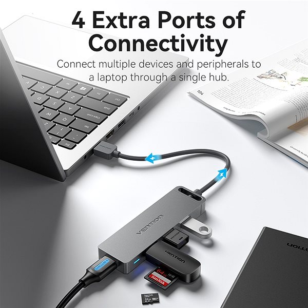 USB Hub Vention 4-Port USB 3.0 Hub With Power Supply 0.5M Gray (Metal appearance) ...