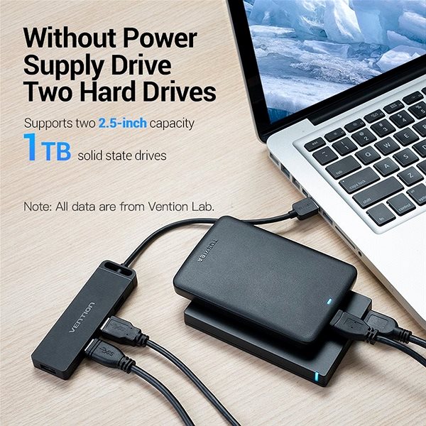 USB Hub Vention 4-Port USB 2.0 Hub with Power Supply 0.15m Black Lifestyle