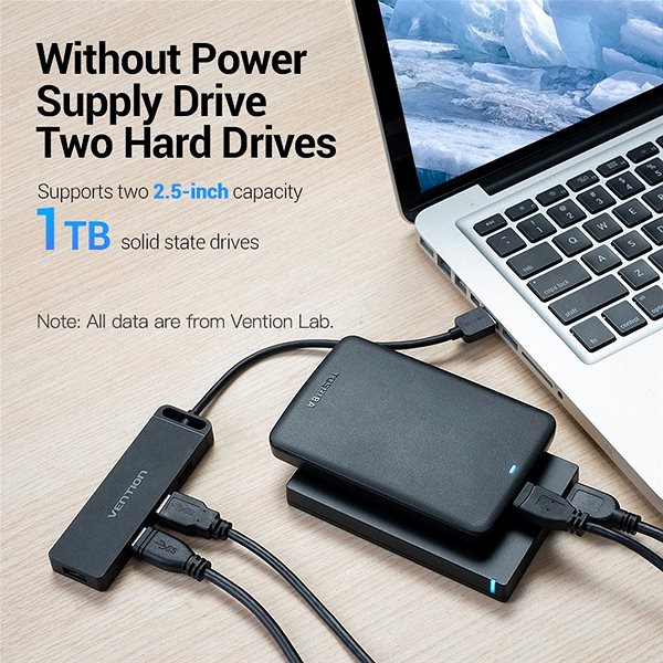 USB Hub Vention 4-Port USB 2.0 Hub with Power Supply 0.5m Black Lifestyle